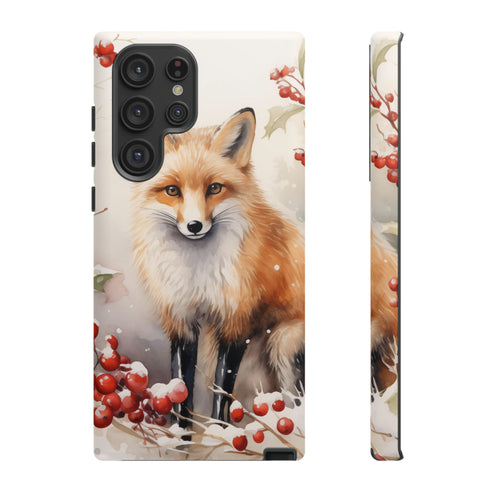 Christmas Fox in a Wreath of Red Berries - Impact Resistant Phone Case Samsung Galaxy S22 Ultra Matte